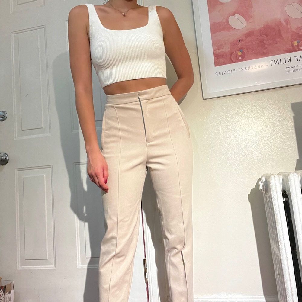 ZARA KHAKI / TAN / CREAM TROUSER PANTS W PLEATING DETAIL